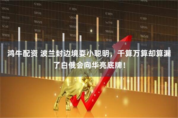 鸿牛配资 波兰封边境耍小聪明，千算万算却算漏了白俄会向华亮底牌！