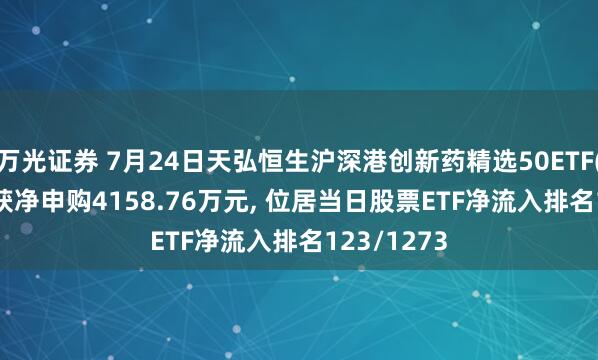 万光证券 7月24日天弘恒生沪深港创新药精选50ETF(517380)获净申购4158.76万元, 位居当日股票ETF净流入排名123/1273